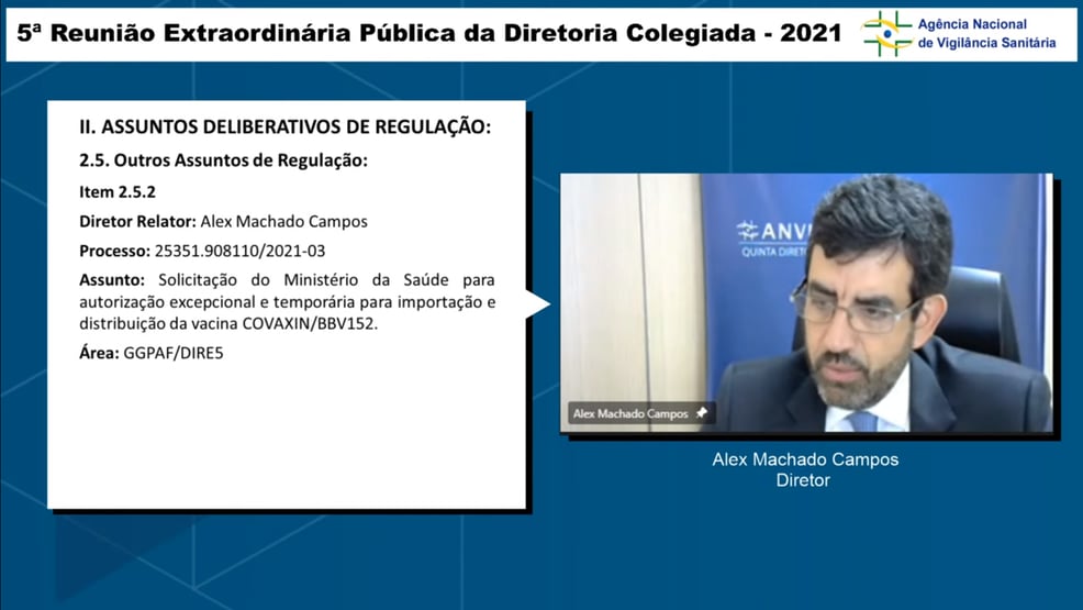 0x1: diretor da Anvisa vota contra pedido de importação da Covaxin