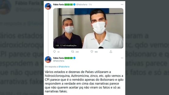 Fabio Faria critica CPI com vídeo de Helder Barbalho exaltando cloroquina