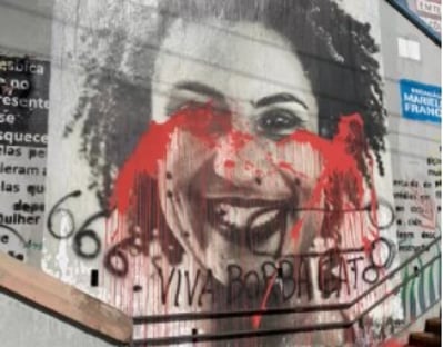 Imagem de Marielle é vandalizada com menção a Borba Gato