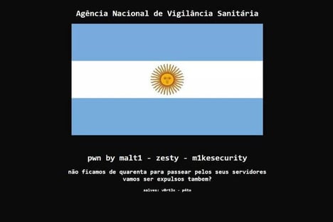 Anvisa tem página hackeada com bandeira da Argentina