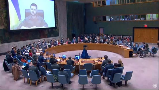 No Conselho de Segurança, Zelensky questiona propósito da ONU