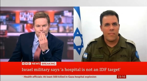 Porta-voz do Exército israelense contesta ao vivo cobertura da BBC