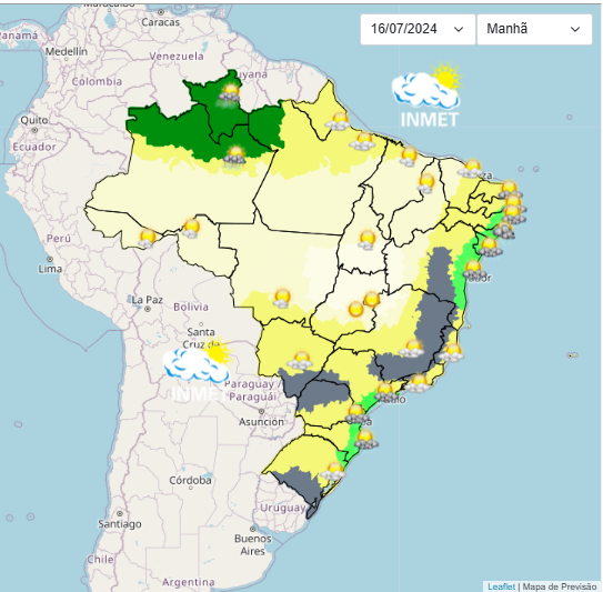 Previsão do Tempo para todas as regiões do Brasil nessa 3°feira, 16