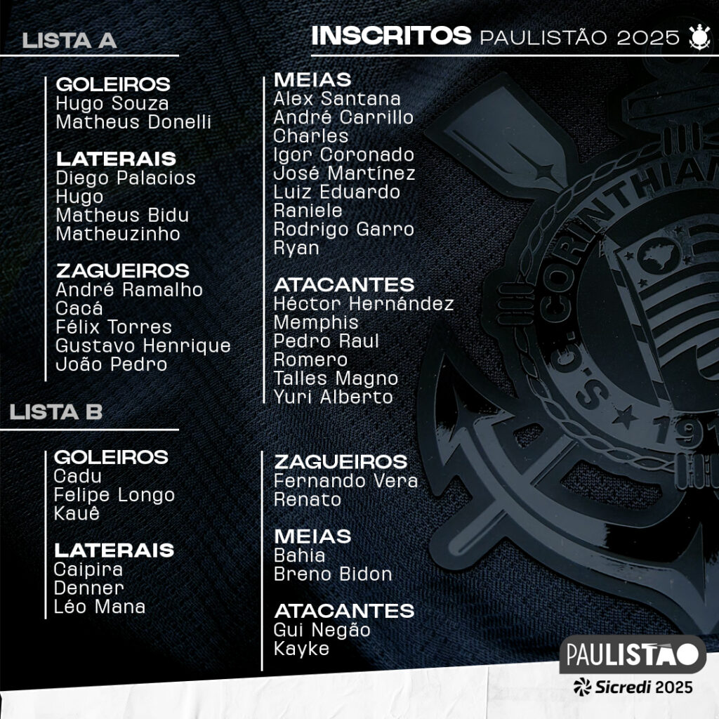 Corinthians estreia no Paulistão 2025 contra o RB Bragantino
