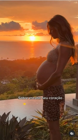 Gisele Bündchen compartilha lindo vídeo do barrigão de grávida ao por sol