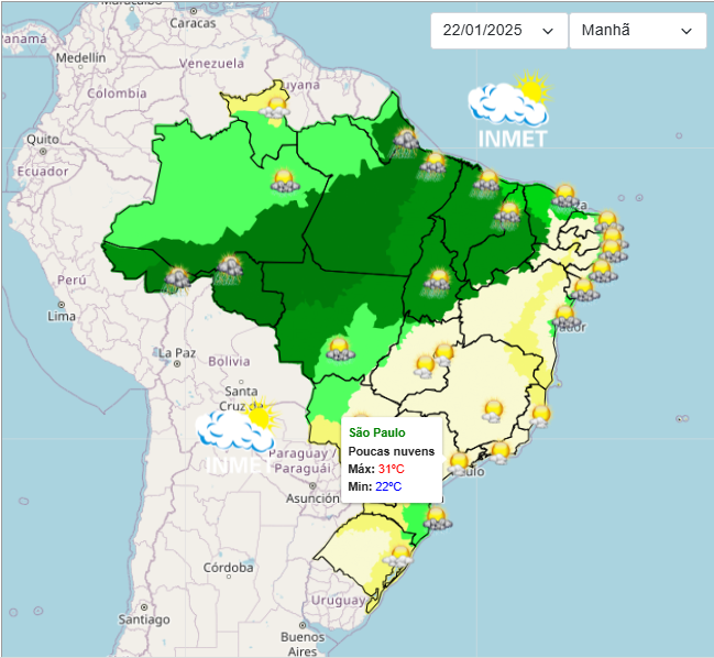 Previsão do tempo São Paulo terá calor e chuvas nesta 4°feira