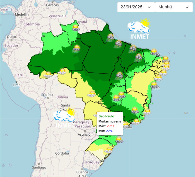 Previsão do tempo para São Paulo nesta quinta-feira, 23