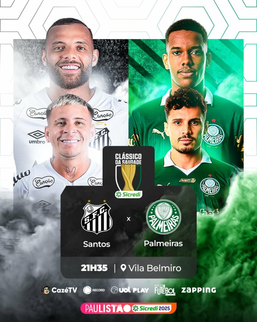Santos x Palmeiras se enfrentam pelo Paulistão. Veja onde assistir