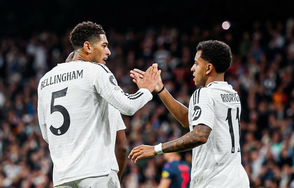 Vini e Rodrygo brilham, e Real Madrid goleia na Champions