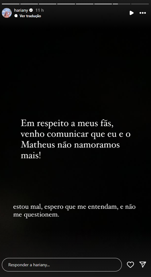 O término de Hariany Almeida e Matheus Vargas