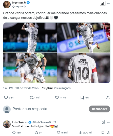 Neymar recebe mensagem de Suárez: "Voltou...  gordinho"