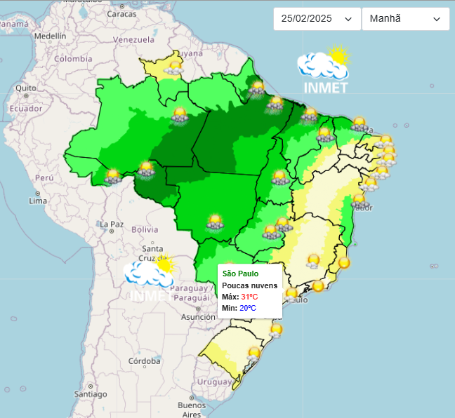 Previsão do Tempo para São Paulo nesta 3°feira, 25