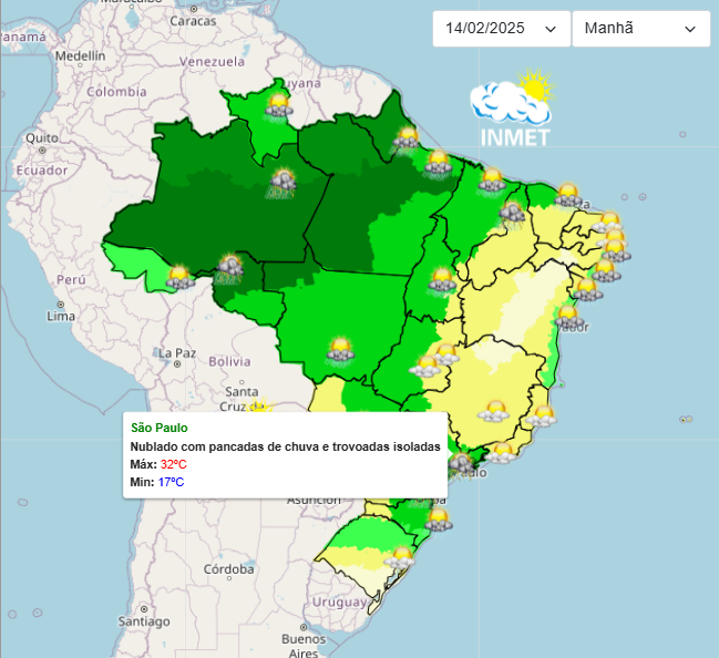 Previsão do tempo para São Paulo nesta 6°feira e final de semana