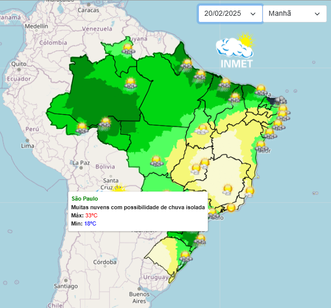 Previsão do tempo para São Paulo nesta quinta-feira, 20