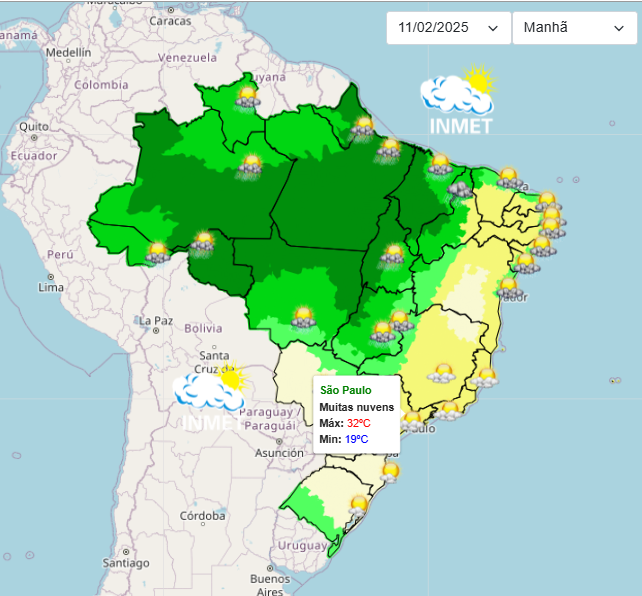 Previsão do tempo para São Paulo nesta terça-feira, 11