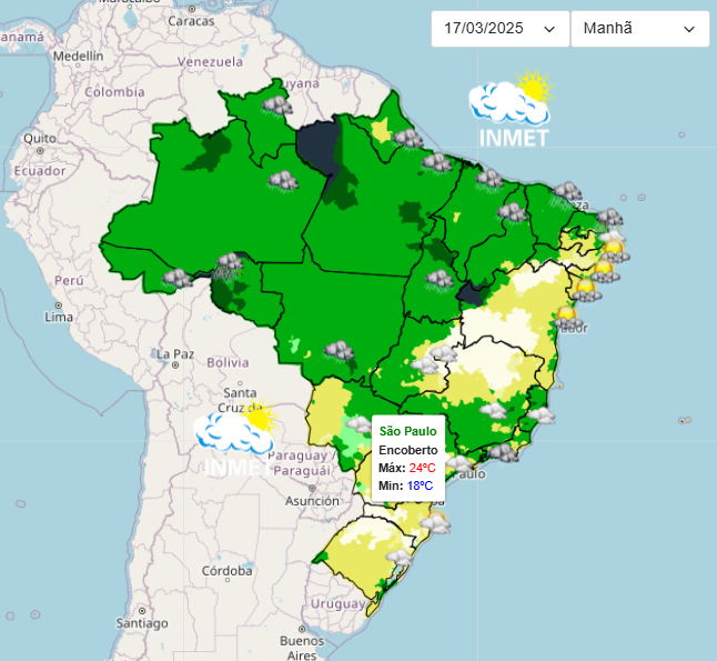 Previsão do tempo para São Paulo nesta 2°feira