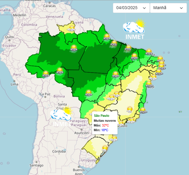 Previsão do tempo para São Paulo nesta 3°feira de Carnaval