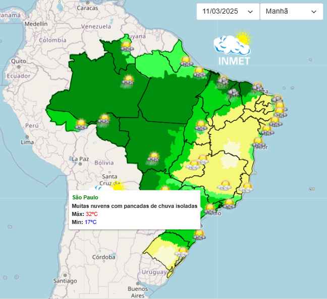 Previsão do tempo para São Paulo nesta 3°feira