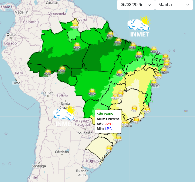Previsão do tempo para São Paulo nesta 4°feira de Cinzas