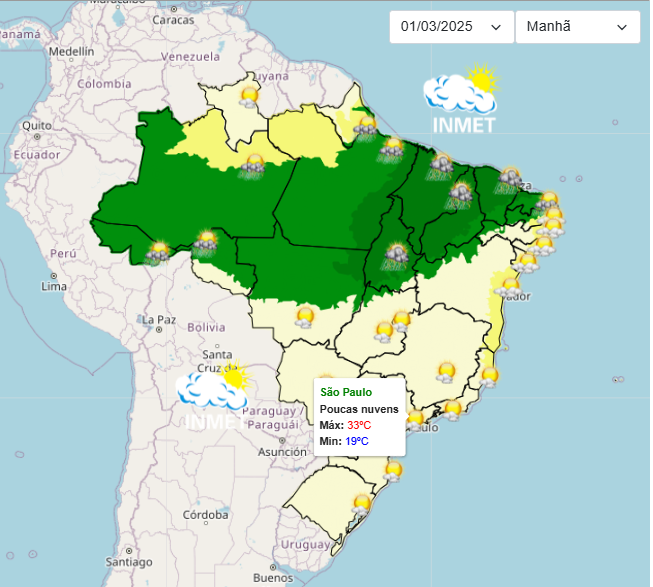 Previsão do tempo para São Paulo para o sábado de carnaval