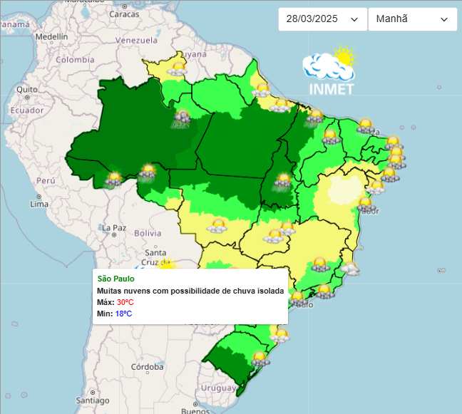 Previsão do tempo para nessa 6°feira e final de semana em São Paulo
