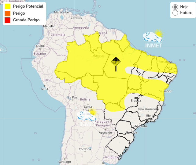 Alerta Inmet para chuvas intensas em várias regiões nos dias 21 e 22