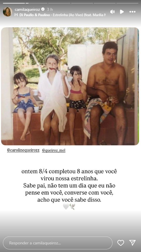 Camila Queiroz publica homenagem ao falecido pai