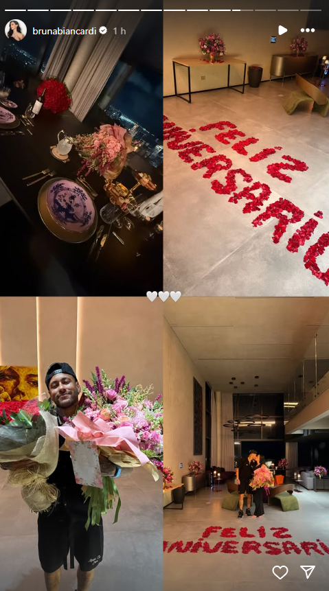 Neymar faz surpresa romântica no aniversário de Bruna Biancardi