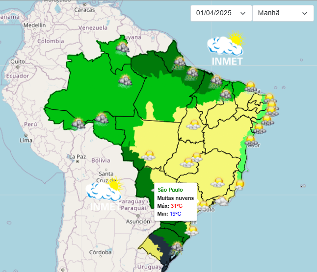 Previsão do Tempo para o começo de abril em São Paulo