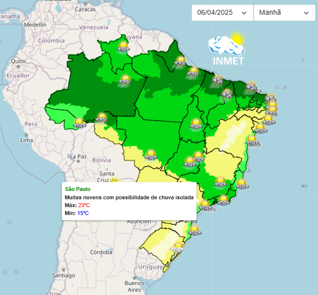 Previsão do tempo para São Paulo nesse domingo, 06