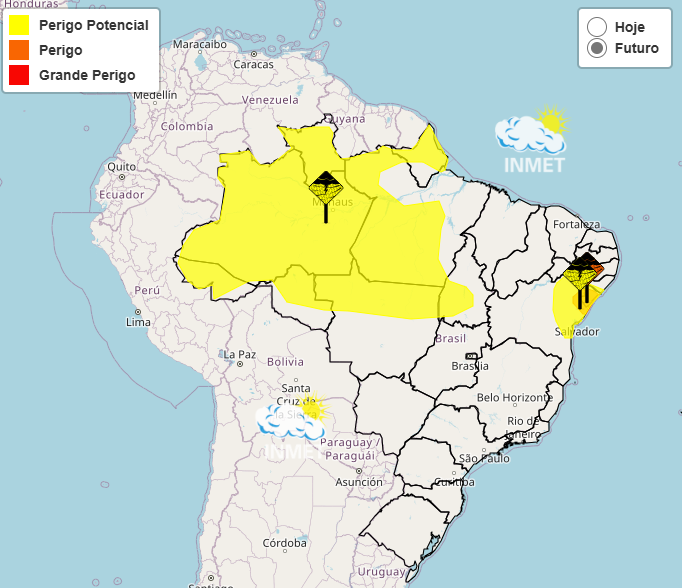 Alerta Inmet para chuvas intensas nas regiões Centro-Oeste e Norte