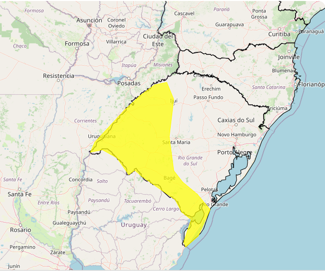 Alerta Inmet para chuvas intensas no Rio Grande do Sul