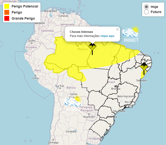 Alerta Inmet para chuvas intensas nos dias 11 e 12