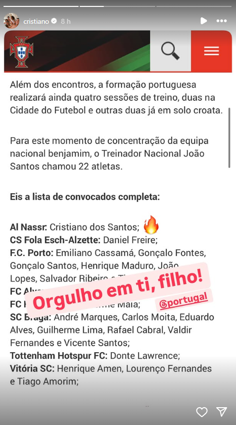 Filho de Cristiano Ronaldo é o novo reforço de Portugal