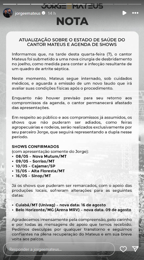 Mateus, dupla de Jorge, passa por nova cirurgia