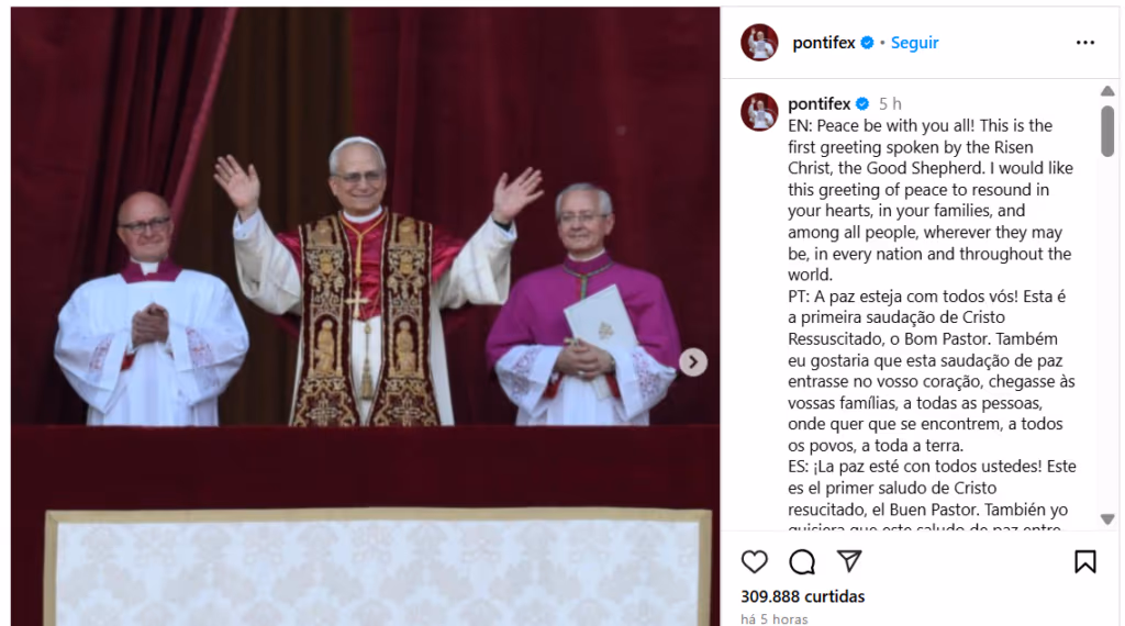 O primeiro post de Leão XIV no Instagram