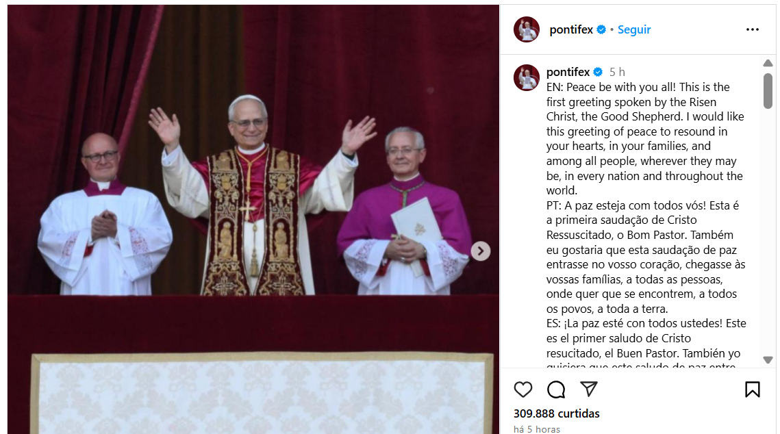 O primeiro post de Leão XIV no Instagram
