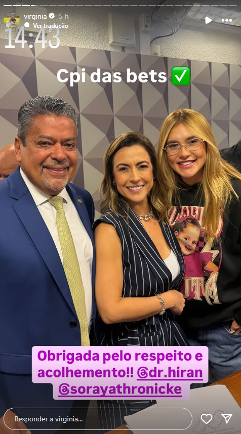Virginia se sentiu "respeitada" na CPI das Bets