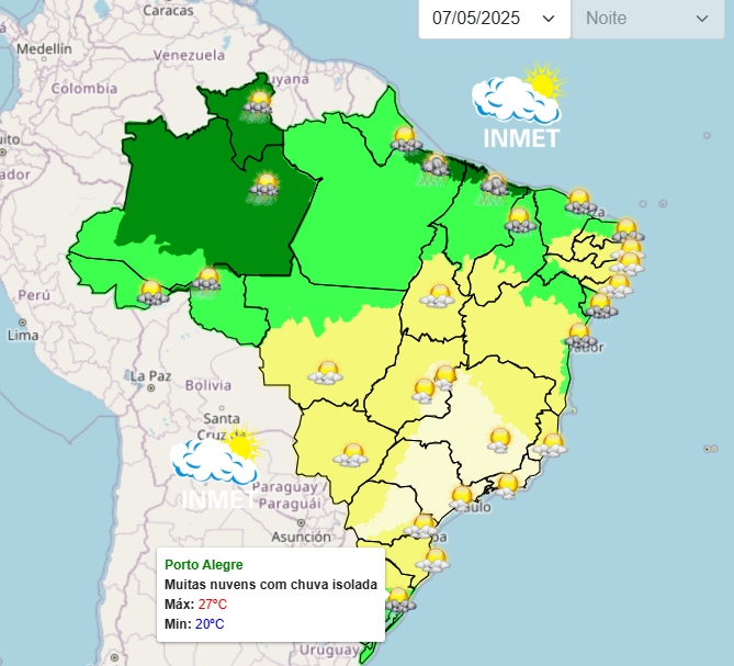 Previsão de tempo aponta semana de fortes chuvas no Sul do Brasil