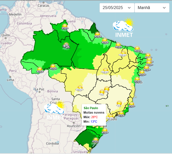 Previsão do Tempo para São Paulo nesse domingo, 25