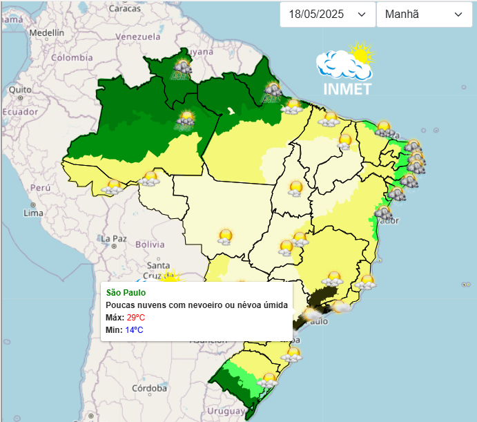 Previsão do tempo para São Paulo neste domingo, 18/05