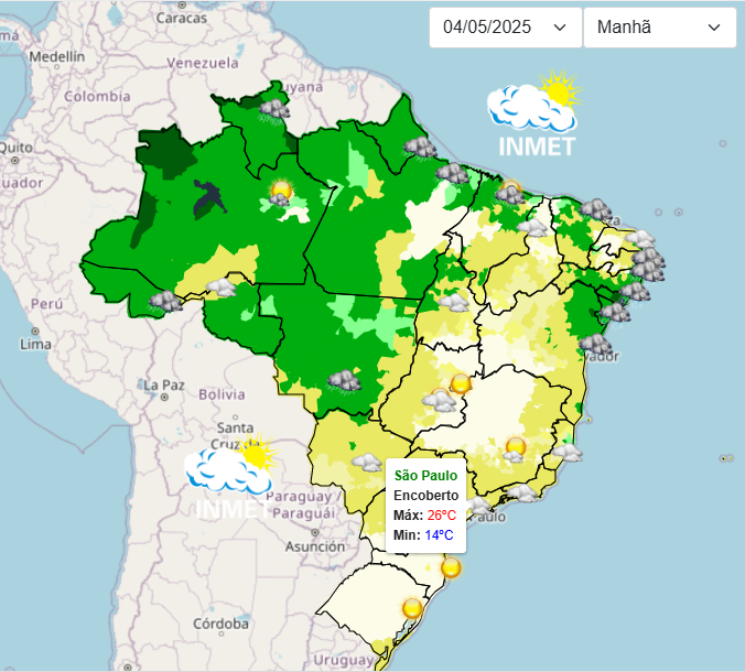 Previsão do Tempo para o domingo em São Paulo