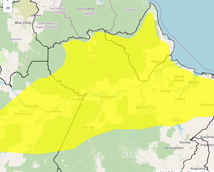 Alerta Inmet de chuvas intensas no Norte do Brasil nos dias 15 e 16
