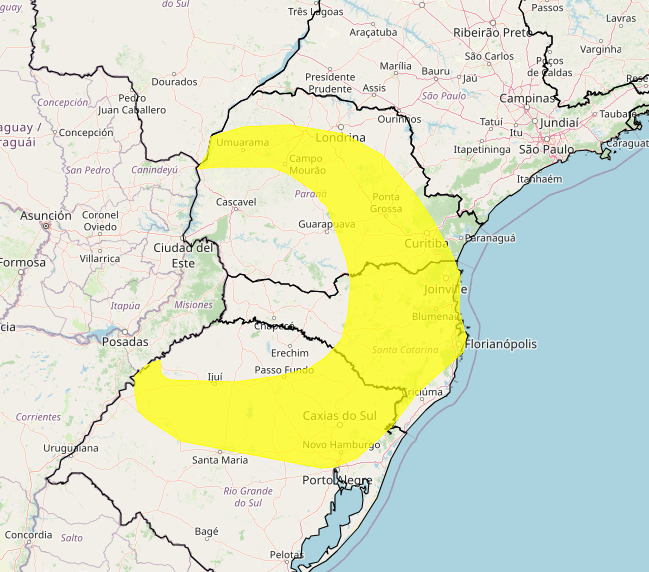 Alerta Inmet para tempestade no Sul do Brasil, veja as regiões