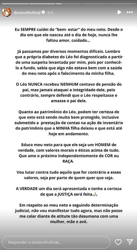 Ruth, mãe de Marília Mendonça, comenta custódia do neto