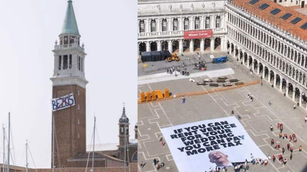 Ativistas protestam contra casamento de Jeff Bezos em Veneza