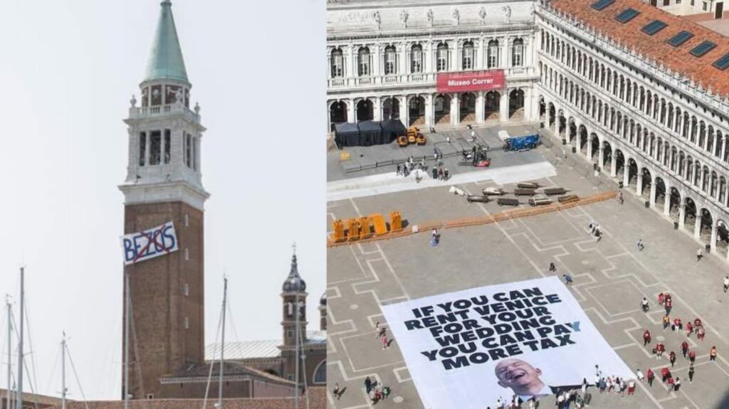 Ativistas protestam contra casamento de Jeff Bezos em Veneza