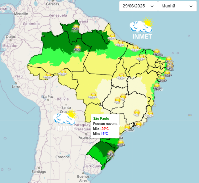 Previsão do tempo para São Paulo neste domingo, 29