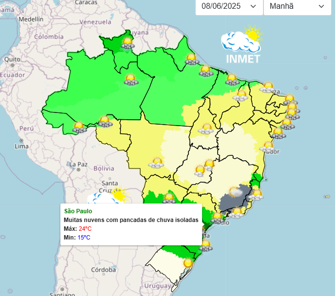Previsão do tempo para domingo em São Paulo