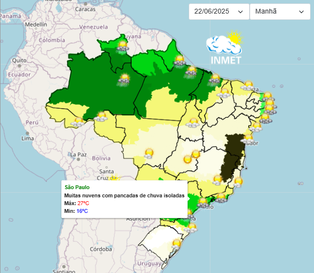 Previsão do tempo para o domingo em São Paulo
